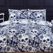 Luxury Easy Care Duvet Set Gothic Skull Navy