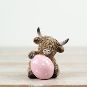 Highland Cow with Easter Egg Deco, 9.5cm