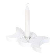 White Triple Moon Spell Candle Holder