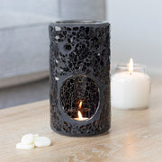 Black Crackle Glass Pillar Oil Burner and Wax Warmer
