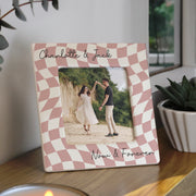 Personalised Pink Checkerboard Ceramic 4x4 Frame