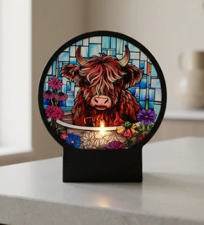 Tealight Holder - Floral Highland Cow (Circle Shape)