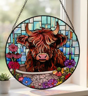 Suncatcher - Floral Highland Cow