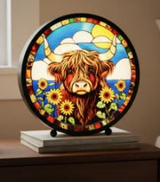 LED Round - Sunflower Highland Cow