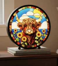 LED Round - Sunflower Highland Cow