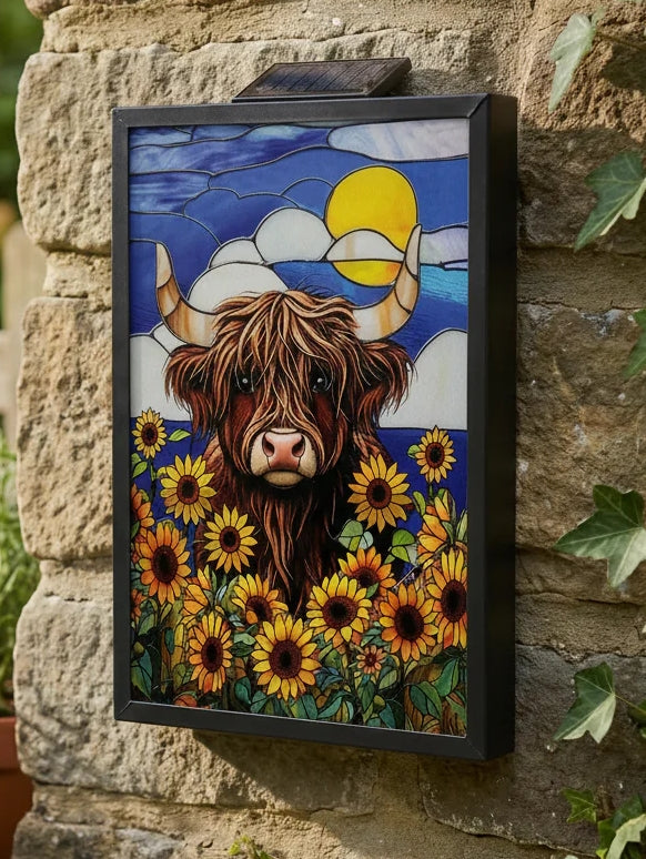 Solar Wall Art - Sunflower Highland Cow